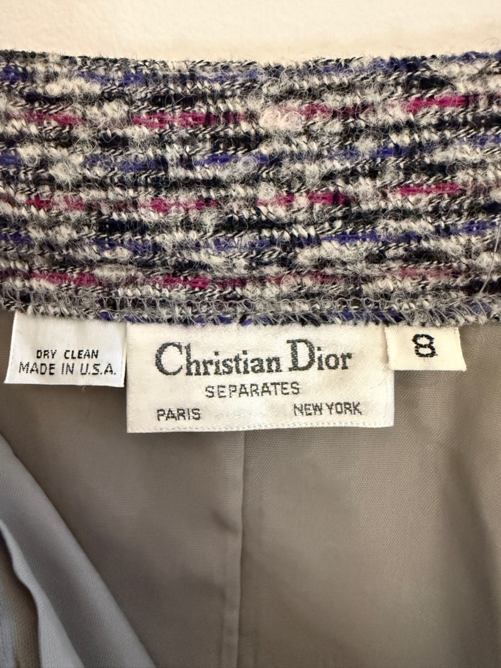 Christian Dior Vintage Women’s A-Line Midi Tweed Wool Gray Pleated Skirt Size 8 - Picture 8 of 8